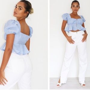 Button Up Puff Sleeve Blouse